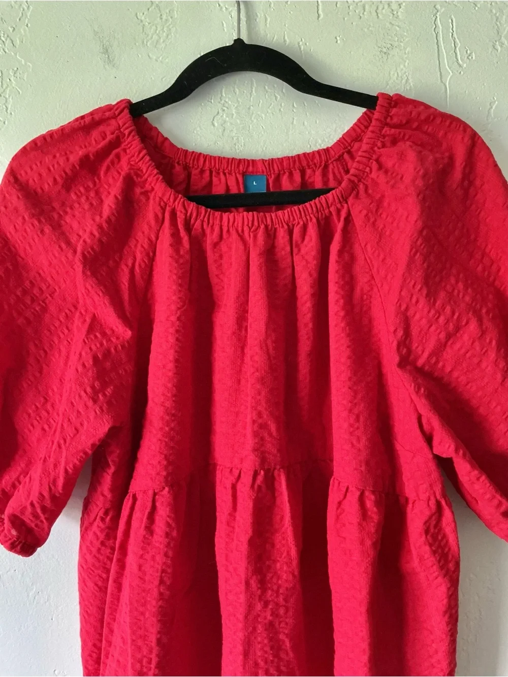 Old Navy Red Peasant Blouse with Puff Sleeves